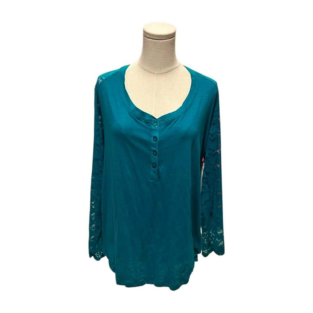 Joyce Leslie Plus Size Henley Blouse with Lace Sleeves Women’s Size 3X